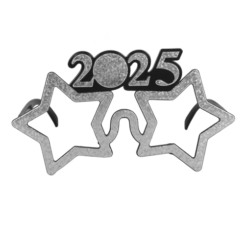 HIAKDOFT Neujahrsbrille Silvester Partybrille mit Stern und Zahlen Design Lustiges Party Accessoire für Erwachsene Dekorative Fotobrille Silberfarbene Neujahrsparty Deko von HIAKDOFT