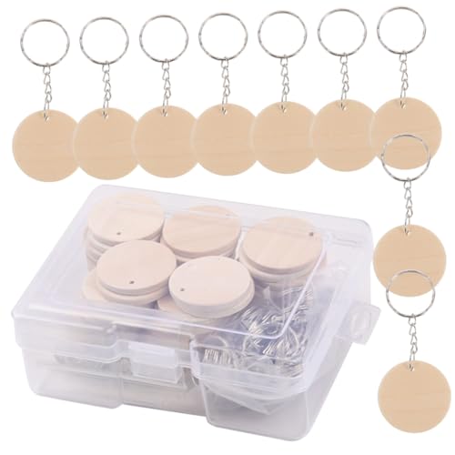 HIAKDOFT Runde Holzscheiben Schlüsselanhänger Set mit Robuste DIY Holz Schlüsselringe für Anhänger Natürliche Holzscheiben zum Basteln von Schlüsselanhängern und Taschenanhängern von HIAKDOFT