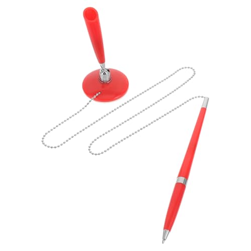 HIAKDOFT Schreibtisch Stift mit Kette Roter Business Kugelschreiber Festes Tischmodell Schnelltrocknende Tinte Langlebig und Rutschfest für Hotel Büro und Bankschalter von HIAKDOFT