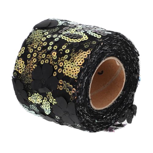 HIAKDOFT Schwarzes Dünnes Tüllband mit Bestickten Pailletten und Blumen Dekoratives DIY Schleifenband für Haarschmuck Geschenkverpackung und Nähzubehör Reißfest und Formstabil von HIAKDOFT