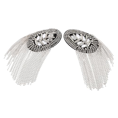 HIAKDOFT Silberne Quasten Schulterklappen mit Strass Fransen Epaulette für Anzug Leichtes Langlebiges Kostüm Schulterabzeichen Einfach zu Tragen Stilvolles Schulter Accessoire für Damen von HIAKDOFT