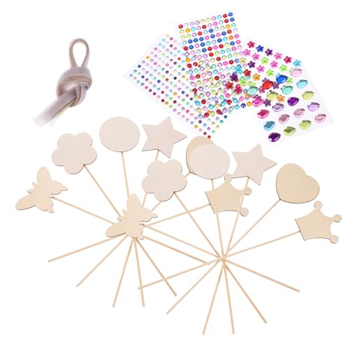 HIAKDOFT Unvollendete Holz feenstäbe DIY mit Aufklebern und Bändern Glatte Oberfläche Kreative Bastelstäbe für Cosplay Leicht zu Bemalen Accessoire für Mädchen und Fantasiespiele von HIAKDOFT