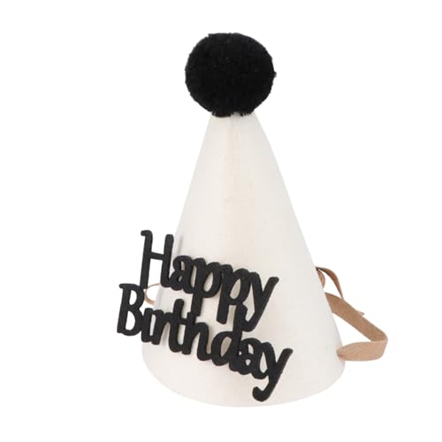 HIAKDOFT Verdickter Geburtstagskegel Hut mit Happy Birthday Buchstaben Partydekor Weißer Geburtstagskappen Aufsatz mit Weichem Pompon Angenehm Tragbar für Unvergessliche Geburtstagsfeiern von HIAKDOFT