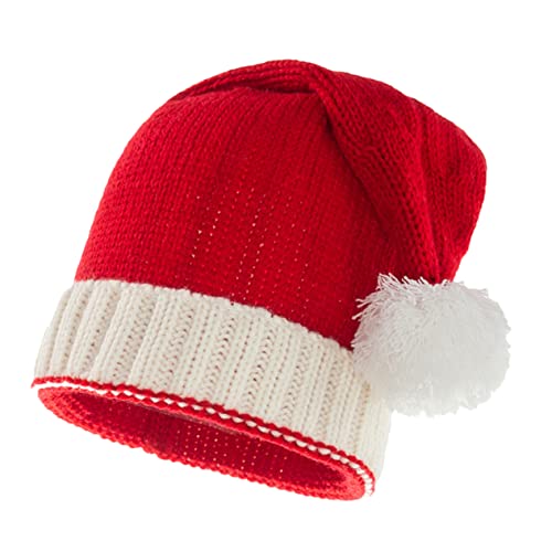 HIAKDOFT Weihnachtliche Strickmütze mit Bommel Dehnbar Warm Rot Einheitliche für Winteraktivitäten und Festliche Weihnachtsfeiern von HIAKDOFT