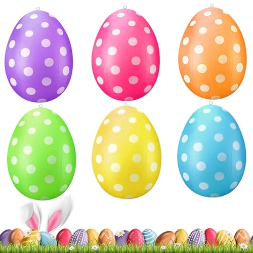 Osterdeko Outdoor, 6 Stück Aufblasbare Ostereier Ballon mit Luftpumpe, Plastik Ostereier XXL, Riesige Osterei Dekorationen Für Schaufenster Warenpräsentation, Garten, Party, Rasen (6 Pcs) von HIAME