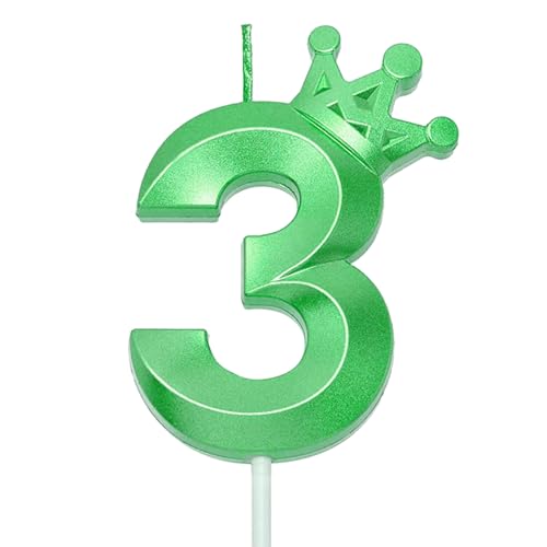 3D-Krone, Zahlenkerze für den 3. Geburtstag, Kuchendekoration, Grün 3D-Krone, Zahlenkerze für den 3. Geburtstag, Kuchendekoration, Grün von HIBILDER