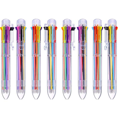 16 Packung Mehrfarbig Stifte 8 in 1 Versenkbare Kugelschreiber 8 Farben Transparent Barrel Kugelschreiber für Büro Schulbedarf Studenten Kinder Geschenk von HICARER