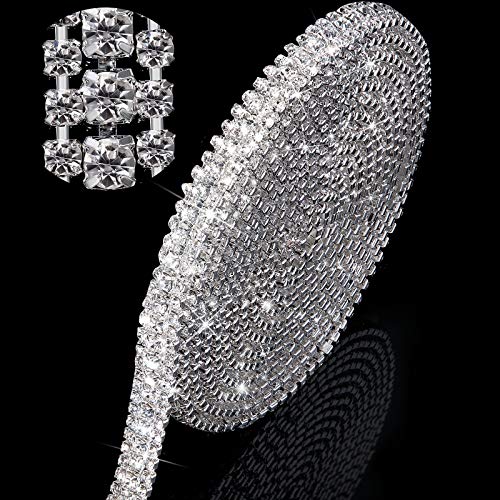 3 Yard 3 Reihen 3 mm/ 4 mm Silber Kristall Strass Schließen Kette Trimmen Greifer Ketten Nähen Handwerk zum Jäten, DIY, Schmuck, Basteln, Dekorieren (Klar) von HICARER