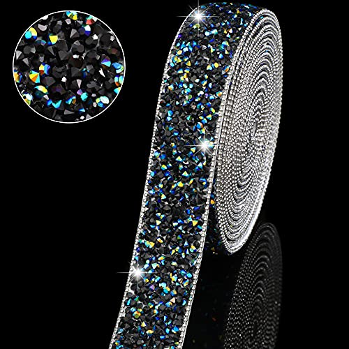 3 Yards Harz Kristall Strassband Selbstklebendes Diamant Band Bling Glitzersteine Band Strasssteine Band zum Basteln Selbstklebendes Glitzerband (Schwarz AB Farbe, 2,5 cm) von HICARER