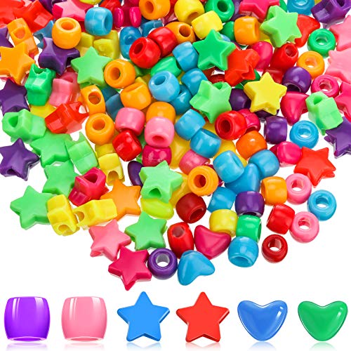 600 Stück Herzen Perlen Stern Perlen Großes Loch Perlen Mehrfarbige Acryl Perlen Armband Kawaii Regenbogen Halskette Schmuck Herstellung Bastelperlen für Weihnachten Valentinstag DIY von HICARER