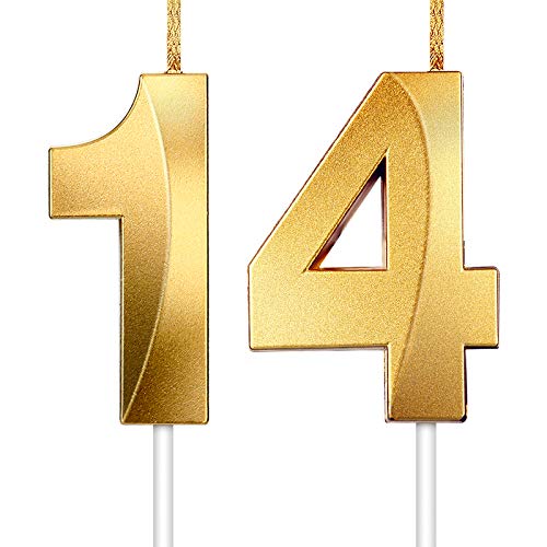 2 Stücke Nummer Kerze Gold Glitzer Kerzen Dekorative Geburtstagstorte Kerzen Geburtstag Kuchen Topper Dekoration für Hochzeit Geburtstag Jubiläum Feier Abschluss (Nummer 14) von HICARER