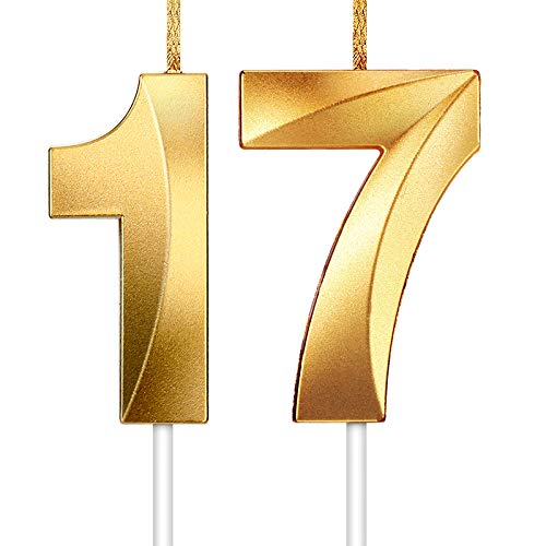 2 Stücke Nummer Kerze Gold Glitzer Kerzen Dekorative Geburtstagstorte Kerzen Geburtstag Kuchen Topper Dekoration für Hochzeit Geburtstag Jubiläum Feier Abschluss (Nummer 17) von HICARER