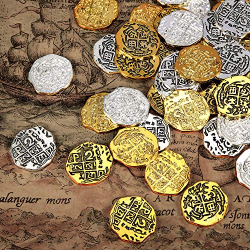 HICARER 60 Stück Metall Piraten Münzen Spanische Dublonen Repliken Piraten Münzen Schatzmünzen Spielzeug für Gastgeschenke Dekorationen (Farbset 1, 60 Stück) von HICARER
