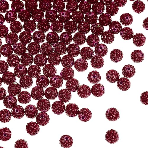 Hicarer 120 Stück Strass-Ton-Perlen, 10 mm, Polymer-Ton, Kristallperlen, runde Charms, Diamantperlen für Schmuckherstellung, DIY, Halskette, Armband, mit Kunststoff-Box (dunkelrot) von HICARER