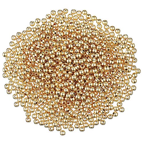 Hicarer 3000 Stück 4 mm Glatte Runde Perlen Kleine Abstandhalter Perlen Runde Kugele Perlen Nahtlose Glatte Lose Perlen für Armband Halskette Schmuck DIY Basteln (Gold) von HICARER