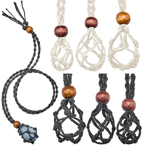 Hicarer 6 Stück Leerer Steinhalter Kette Kristallsteinhalter Kette Quartz Kristall Halskette Halter Fischnetz Stein Halskette Schnur 3 Größen Verstellbare Schnur Käfig für DIY Schmuck (Schwarz, Beige) Hicarer 6 Stück Leerer Steinhalter Kette Kristallsteinhalter Kette Quartz Kristall Halskette Halter Fischnetz Stein Halskette Schnur 3 Größen Verstellbare Schnur Käfig für DIY Schmuck (Schwarz, Beige) von HICARER