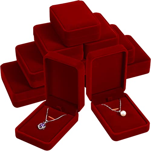 Hicarer 12 Stück Samt-Geschenkboxen für Halsketten, Weinrot, Samt, Schmuck-Geschenk-Box, Großpackung mit Anhänger zum Verpacken Hicarer 12 Stück Samt-Geschenkboxen für Halsketten, Weinrot, Samt, Schmuck-Geschenk-Box, Großpackung mit Anhänger zum Verpacken von HICARER