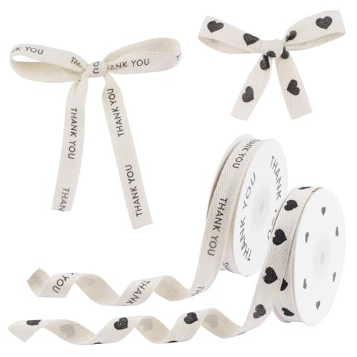 HICOHAND Baumwollband mit Aufschrift "Thank You", 20 Meter, Beige, Herzen, Baumwollband für Geschenkverpackung, Basteln, Blumensträuße, Dekoration, Erntedankfest, Geschenkverpackung, 2 Rollen HICOHAND Baumwollband mit Aufschrift "Thank You", 20 Meter, Beige, Herzen, Baumwollband für Geschenkverpackung, Basteln, Blumensträuße, Dekoration, Erntedankfest, Geschenkverpackung, 2 Rollen von HICOHAND