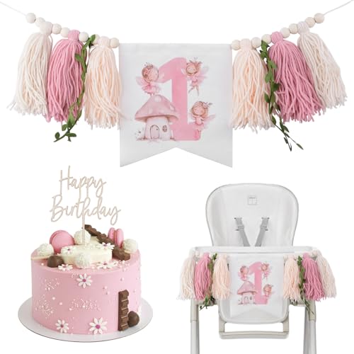 HICOHAND Fairy High Chair Banner, 1 Set First Birthday Girl Floral and Butterfly Fairy Theme Highchair Banner with Cake Topper Birthday Party Wall Decoration HICOHAND Fairy High Chair Banner, 1 Set First Birthday Girl Floral and Butterfly Fairy Theme Highchair Banner with Cake Topper Birthday Party Wall Decoration von HICOHAND