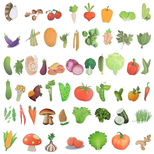 HICOHAND Gemüseaufkleber für Kinder, 108 Stück, niedliche Gemüse-Aufkleber für Jungen und Mädchen, Greenstuff Veggie-Themen-Dekor-Aufkleber, Kunst-Aufkleber-Set für Computer, Glastassen, Sammelalben von HICOHAND