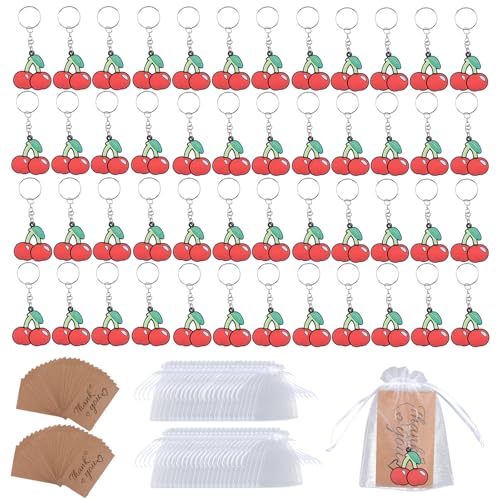 HICOHAND Kirsch-Schlüsselanhänger-Set, 48 Stück, Obst-Schlüsselanhänger, Souvenir, Geschenk mit Dankeschön-Kraftanhängern und weißen Organza-Beuteln für Gäste, Hochzeit HICOHAND Kirsch-Schlüsselanhänger-Set, 48 Stück, Obst-Schlüsselanhänger, Souvenir, Geschenk mit Dankeschön-Kraftanhängern und weißen Organza-Beuteln für Gäste, Hochzeit von HICOHAND