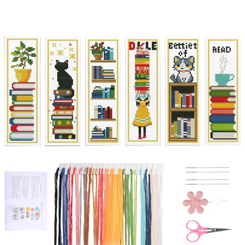 HICOHAND Kreuzstich-Lesezeichen-Set, 6 Stück, Bücherregal, geprägte Stickerei, Lesezeichen, Kreuzstich, DIY-Kits mit Quaste für Erwachsene, Anfänger, Buchliebhaber, 11 CT HICOHAND Kreuzstich-Lesezeichen-Set, 6 Stück, Bücherregal, geprägte Stickerei, Lesezeichen, Kreuzstich, DIY-Kits mit Quaste für Erwachsene, Anfänger, Buchliebhaber, 11 CT von HICOHAND