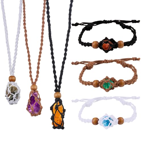 HICOHAND Kristallkäfig-Halsketten-Armband-Halter, verstellbare Länge, leerer Käfig, handgewebte Schnur für selbstgemachte Steinschmuckherstellung, 6 Stück von HICOHAND