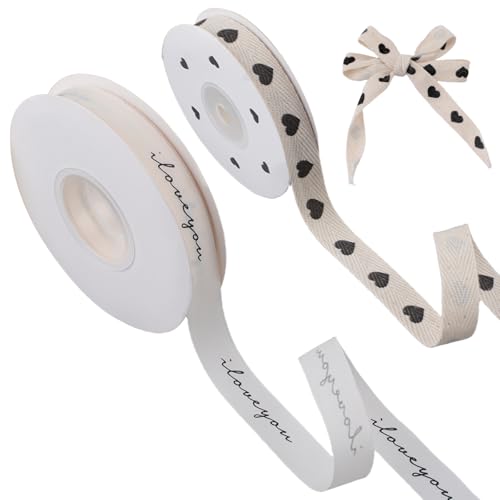 HICOHAND Love Baumwollband, 20 Meter beige Gurtband, Köperband, Fischgrätenmuster, Baumwollband für Geschenkverpackungen, Basteln, Blumensträuße, Dekoration, 2 Rollen HICOHAND Love Baumwollband, 20 Meter beige Gurtband, Köperband, Fischgrätenmuster, Baumwollband für Geschenkverpackungen, Basteln, Blumensträuße, Dekoration, 2 Rollen von HICOHAND