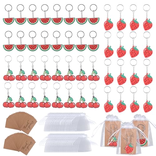 HICOHAND Obst-Schlüsselanhänger-Set, 48-teilig, Souvenir, Erdbeere, Wassermelone, Kirsche, Geschenk-Set für Gäste, Hochzeit, Geburtstag, Party, Babyparty von HICOHAND