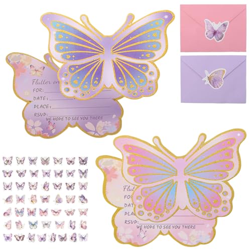 HICOHAND Schmetterlings-Geburtstagseinladungen, 50 Stück, rosa und lila, Geburtstagseinladungen mit Umschlägen und Aufklebern, für Babyparty, Hochzeit, Partyzubehör HICOHAND Schmetterlings-Geburtstagseinladungen, 50 Stück, rosa und lila, Geburtstagseinladungen mit Umschlägen und Aufklebern, für Babyparty, Hochzeit, Partyzubehör von HICOHAND