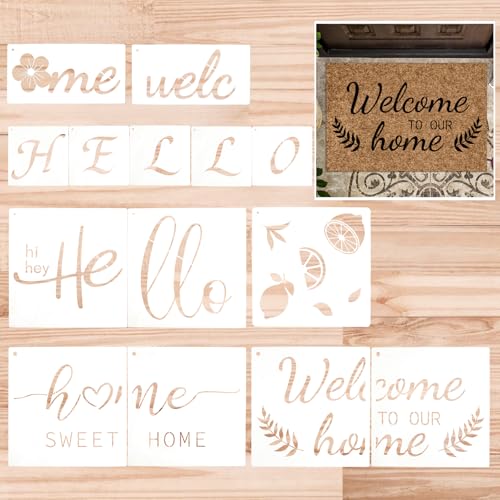 HICOHAND Willkommens-Schablonen zum Malen, 6 Set große Vorlagen "Welcome Home", wiederverwendbar, Kunststoff, Zitronen-Vorlage, Schablone zum Zeichnen auf Holz, Wand-Fußmatte, Familien-Fußmatte HICOHAND Willkommens-Schablonen zum Malen, 6 Set große Vorlagen "Welcome Home", wiederverwendbar, Kunststoff, Zitronen-Vorlage, Schablone zum Zeichnen auf Holz, Wand-Fußmatte, Familien-Fußmatte von HICOHAND
