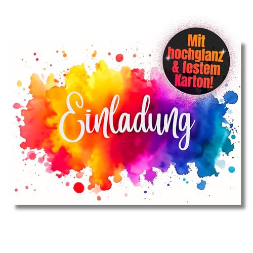 HIDEBLOOM Aquarell Einladungskarten Kindergeburtstag Junge und Mädchen I 12 Stück I DIN A6 (10,5 cm x 14,8 cm) I Einladungskarten Farbe Malen I Geburtstags-Einladungen Watercolor Bunt von HIDEBLOOM
