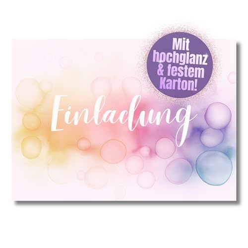 HIDEBLOOM Aquarell Einladungskarten Kindergeburtstag Junge und Mädchen I 12 Stück I DIN A6 (10,5 cm x 14,8 cm) I Einladungskarten Farbe Malen I Geburtstags-Einladungen Watercolor Seifenblasen Bunt von HIDEBLOOM