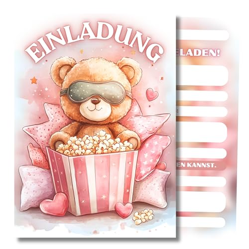 HIDEBLOOM Einladungskarten Pyjamaparty I 12 Stück I DIN A6 (10,5 cm x 14,8 cm) I Einladung Übernachtungsparty Teddybär I Einladungskarten Kindergeburtstag Mädchen und Junge I Sleepover Übernachtung von HIDEBLOOM
