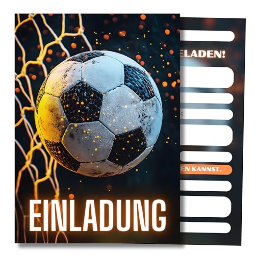 HIDEBLOOM Fußball Einladungskarten Kindergeburtstag Junge I 12 Stück I DIN A6 (10,5 cm x 14,8 cm) I Soccer-Party Kinder I Einladung Geburtstag I Kinderparty I Einladungskarten Fussball von HIDEBLOOM