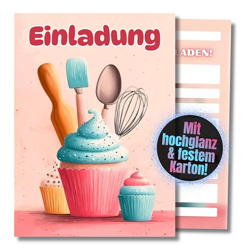 HIDEBLOOM I Backen Einladungskarten I Kindergeburtstag Mädchen I 12 Stück I DIN A6 (10,5 cm x 14,8 cm) I Einladung Geburtstag I Einladungskarte Teenager I Kuchen Cupcake von HIDEBLOOM