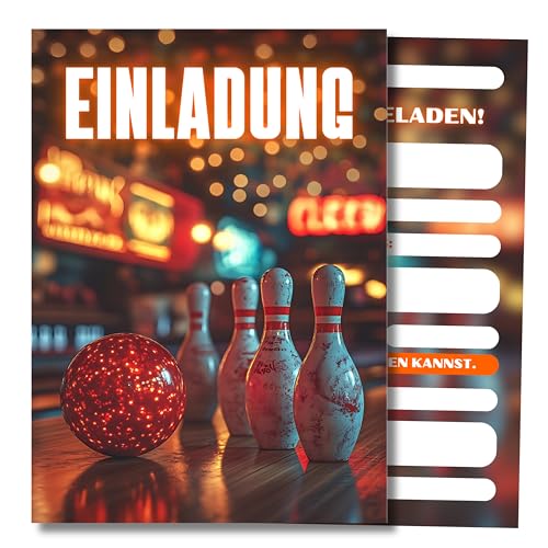 HIDEBLOOM I Bowling Einladungskarten Geburtstag Kinder I 12 Stück I DIN A6 (10,5 cm x 14,8 cm) I Einladung Bowling Teenager I Einladung Bowlingabend I Jungen und Mädchen I Kinderparty I Invitation von HIDEBLOOM