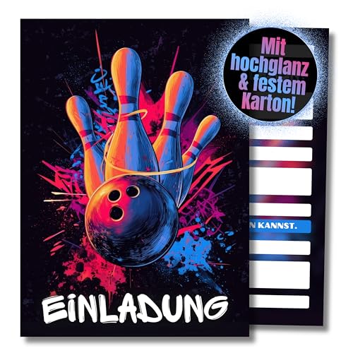 HIDEBLOOM I Bowling Einladungskarten I Kindergeburtstag Mädchen Jungen I 12 Stück I DIN A6 (10,5 cm x 14,8 cm) I Einladung Geburtstag I Einladungskarte Teenager I Graffiti Strike von HIDEBLOOM