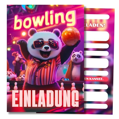 HIDEBLOOM Panda Bowling Einladungskarten Kindergeburtstag Junge I 12 Stück I DIN A6 (10,5 cm x 14,8 cm) I Einladung Bowling Kindergeburtstag I Einladungskarten Bowling Kinder I Panda von HIDEBLOOM