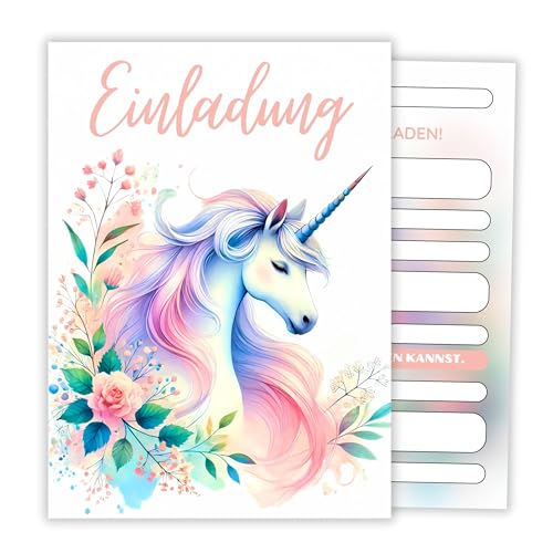 HIDEBLOOM I Einhorn Einladungskarten Kindergeburtstag Mädchen I 12 Stück I DIN A6 (10,5 cm x 14,8 cm) I Einladungskarten Mädchen Geburtstag I Kinderparty I Geburtstagseinladungen Mädchen von HIDEBLOOM
