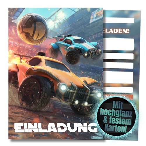 HIDEBLOOM I Gaming Einladungskarten I Kindergeburtstag Junge I 12 Stück I DIN A6 (10,5 cm x 14,8 cm) I Einladung Geburtstag I Einladungskarte Teenager I Fußball Auto Party von HIDEBLOOM
