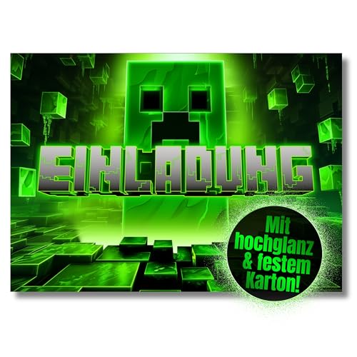 HIDEBLOOM I Gaming Einladungskarten Kindergeburtstag I Junge Mädchen I 12 Stück I DIN A6 (10,5 cm x 14,8 cm) I Einladung Geburtstag I Einladungskarte Teenager I Pixelmotiv Videospiel Blockmotiv von HIDEBLOOM