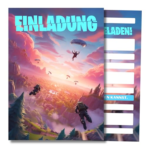 HIDEBLOOM I Gaming Einladungskarten Kindergeburtstag Junge Mädchen I 12 Stück I DIN A6 (10,5 cm x 14,8 cm) I Gaming Einladung Geburtstag I Jungen Mädchen I Einladungskarte Teenager I Gaming Party von HIDEBLOOM