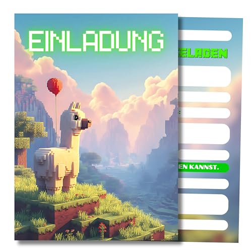HIDEBLOOM I Gaming Einladungskarten Kindergeburtstag Junge Mädchen I 12 Stück I DIN A6 (10,5 cm x 14,8 cm) I Gaming Einladung Geburtstag I Jungen Mädchen I Einladungskarte Teenager I Pixelmotiv von HIDEBLOOM