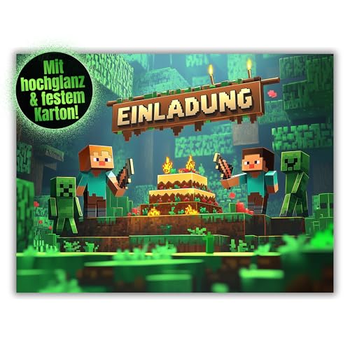 HIDEBLOOM I Gaming Einladungskarten Kindergeburtstag Junge Mädchen I 12 Stück I DIN A6 (10,5 cm x 14,8 cm) I Gaming Einladung Geburtstag I Jungen Mädchen I Einladungskarte Teenager I Pixelmotiv von HIDEBLOOM