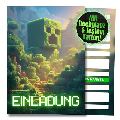 HIDEBLOOM I Gaming Einladungskarten Kindergeburtstag Junge Mädchen I 12 Stück I DIN A6 (10,5 cm x 14,8 cm) I Gaming Einladung Geburtstag I Jungen Mädchen I Einladungskarte Teenager I Pixelmotiv von HIDEBLOOM