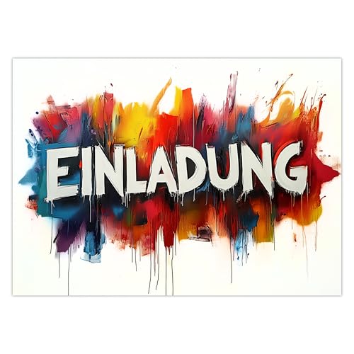 HIDEBLOOM I Graffiti Einladungskarten Kindergeburtstag Junge und Mädchen I 12 Stück I DIN A6 (10,5 cm x 14,8 cm) I Graffiti Einladung Geburtstag I Einladungskarte Teenager I weiß bunt Graffiti von HIDEBLOOM