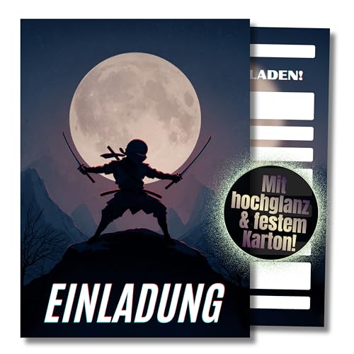 HIDEBLOOM I Ninja Einladungskarten I Kindergeburtstag Junge I 12 Stück I DIN A6 (10,5 cm x 14,8 cm) I Einladung Geburtstag I Einladungskarte Teenager I Mond von HIDEBLOOM