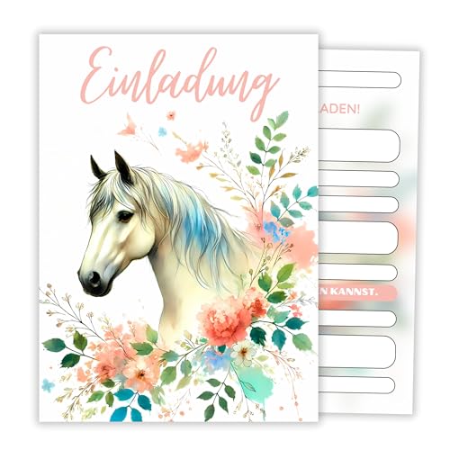 HIDEBLOOM I Pferde Einladungskarten Kindergeburtstag Mädchen I 12 Stück I DIN A6 (10,5 cm x 14,8 cm) I Einladungskarten Mädchen Geburtstag I Kinderparty I Geburtstagseinladungen Mädchen von HIDEBLOOM