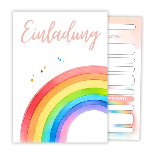 HIDEBLOOM I Regenbogen Einladungskarten Kindergeburtstag Mädchen I 12 Stück I DIN A6 (10,5 cm x 14,8 cm) I Einladungskarten Mädchen Geburtstag I Kinderparty I Geburtstagseinladungen Mädchen von HIDEBLOOM